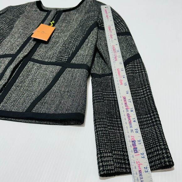ETRO Milano 44 US/8 Ribbons Blazer Jacket Gray Black Round Neck NWT $1950 - Picture 7 of 12